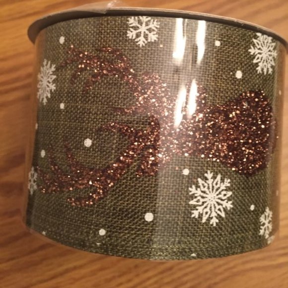 Decorative Ribbon Size 2.5" x 10 Y Green, White and Gold New - Picture 1 of 4